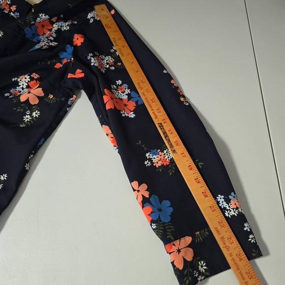 Michael Kors Blouse Womens 3X Blue Floral Zip Front Roll Tab Sleeve Office - Picture 10 of 12